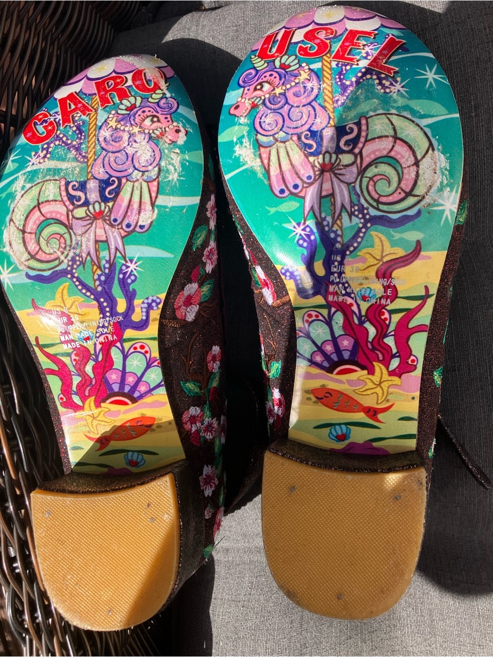 Irregular Choice Burgundy Floral T-Strap Heels with Bow, size 39 - Picture 7 of 9